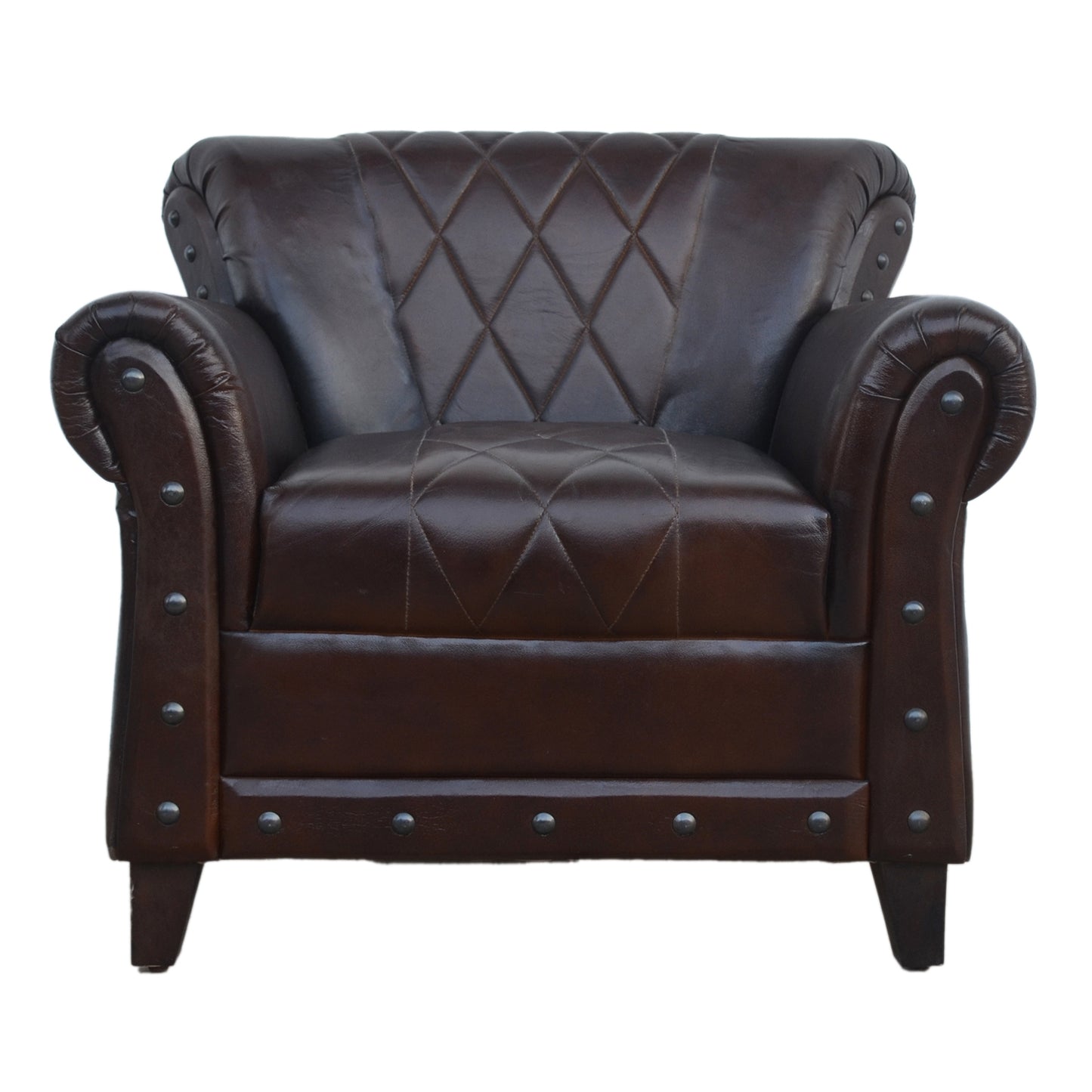 Criss Cross Chocolate Leather Arm Chair - decorstore
