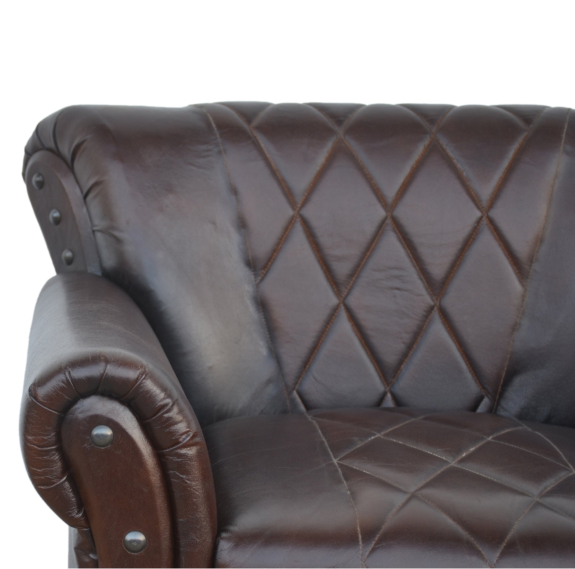 Criss Cross Chocolate Leather Arm Chair - decorstore