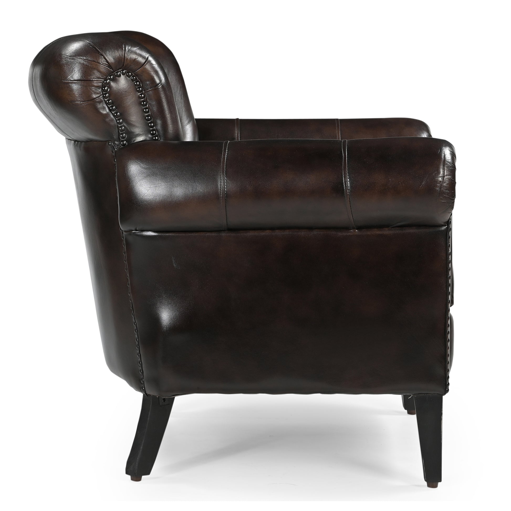 Studded Brown Leather Armchair - decorstore