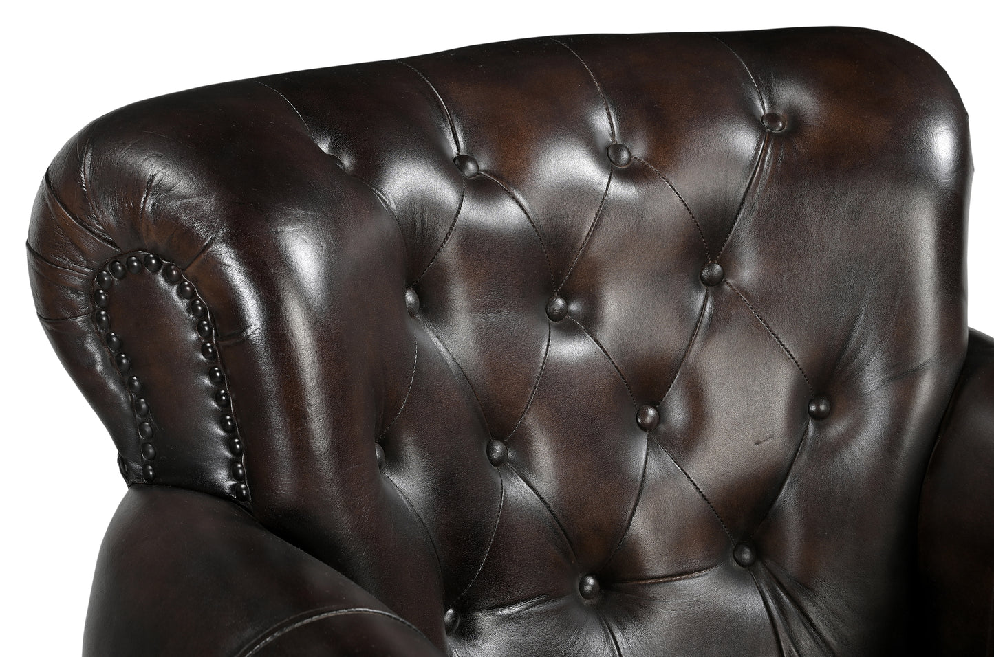 Studded Brown Leather Armchair - decorstore