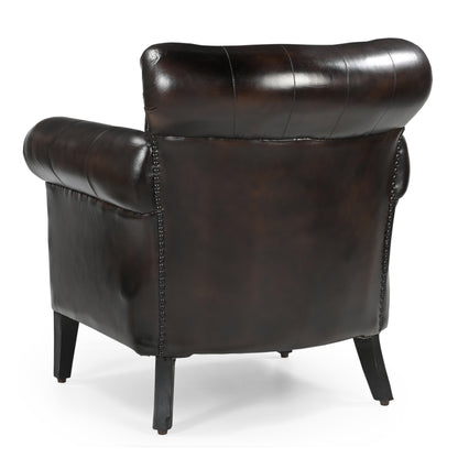 Studded Brown Leather Armchair - decorstore