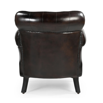 Studded Brown Leather Armchair - decorstore