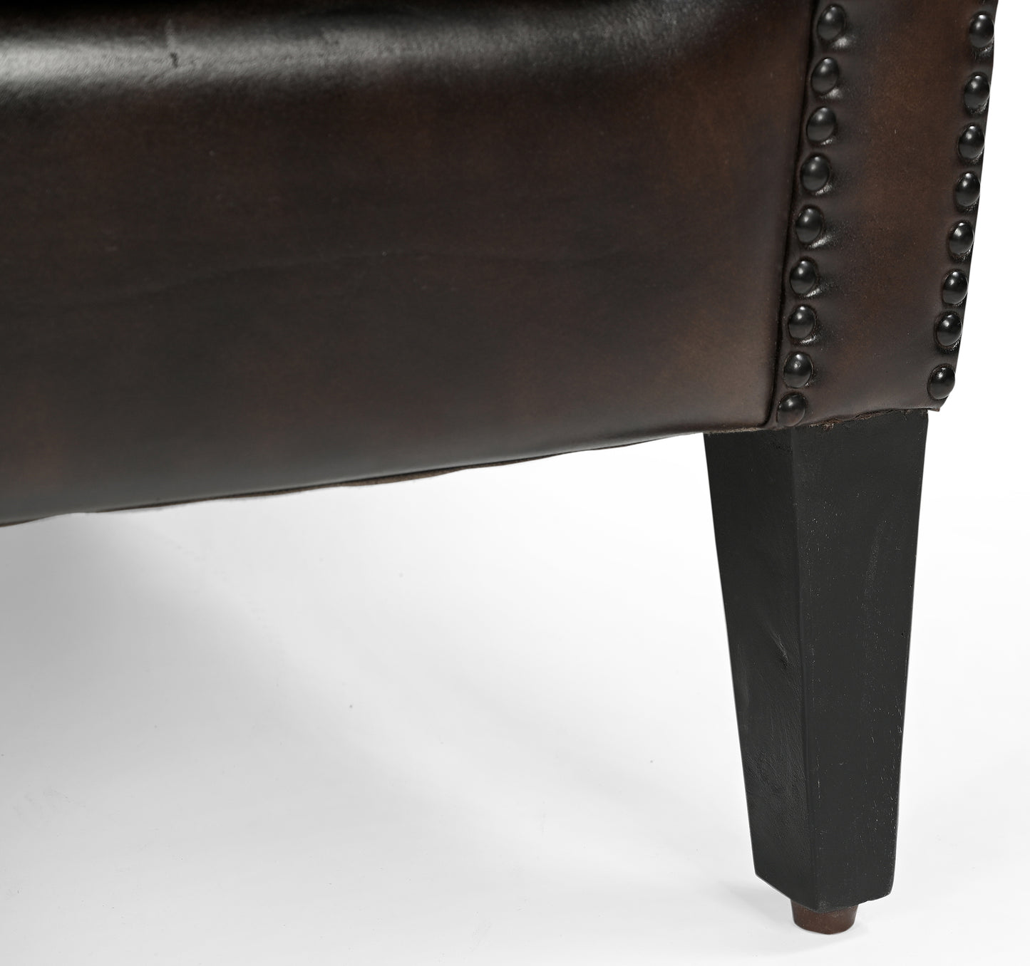 Studded Brown Leather Armchair - decorstore