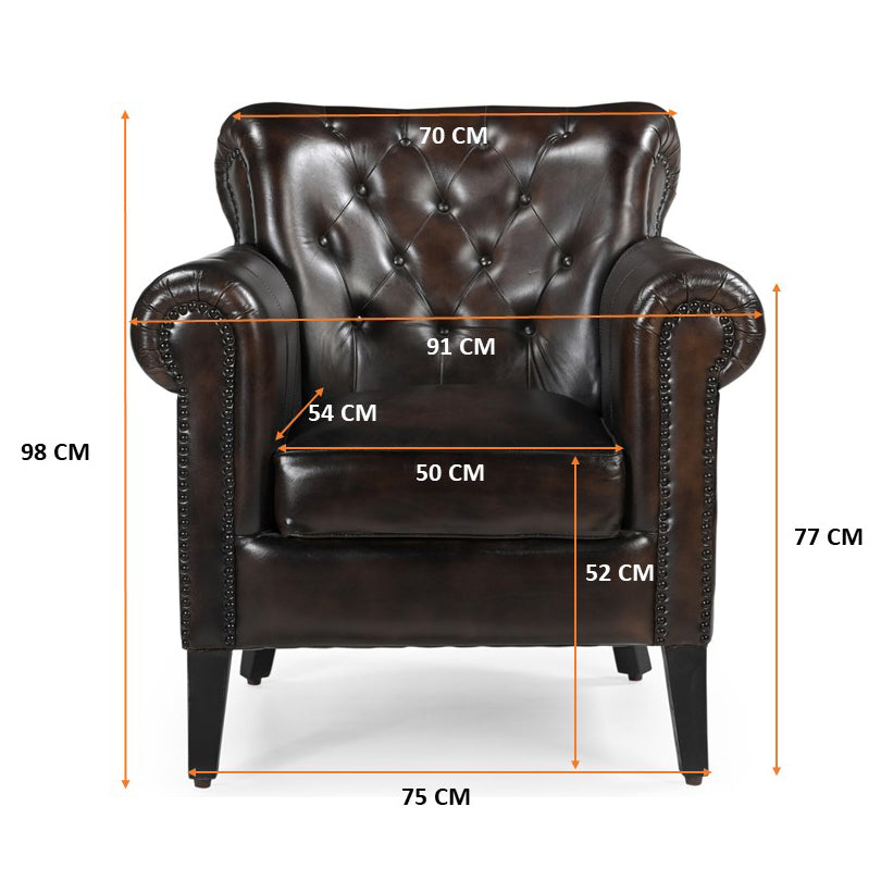 Studded Brown Leather Armchair - decorstore