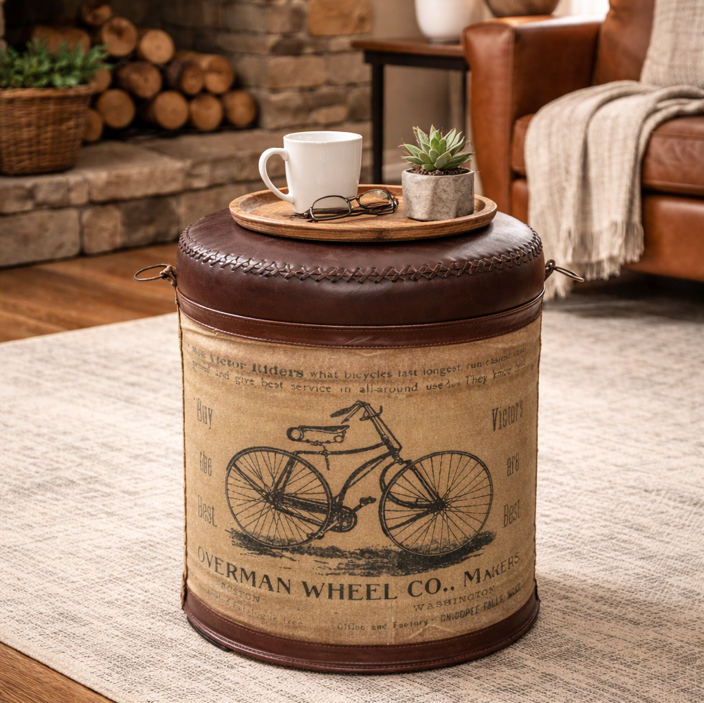 Leather Top Cycle Ottoman - decorstore