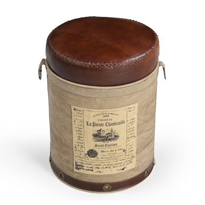 French Vintage Leather Top Ottoman - decorstore