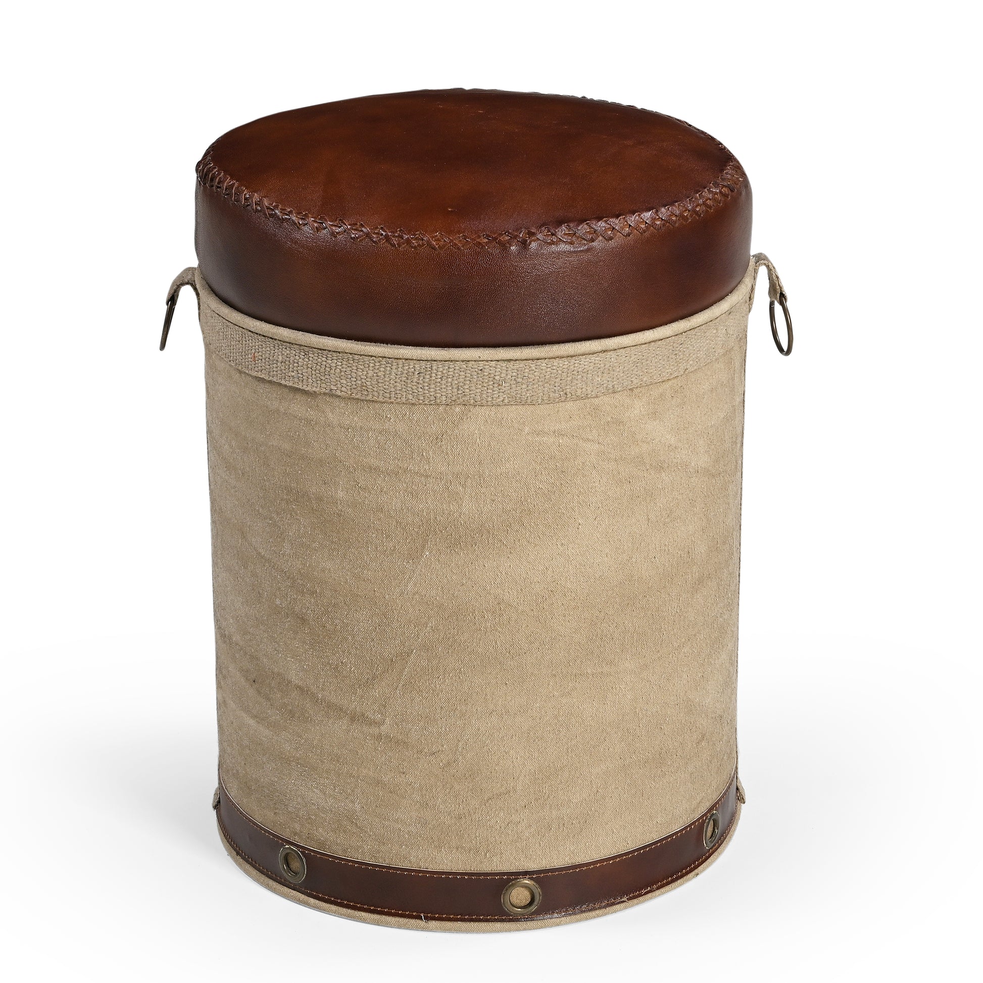 French Vintage Leather Top Ottoman - decorstore