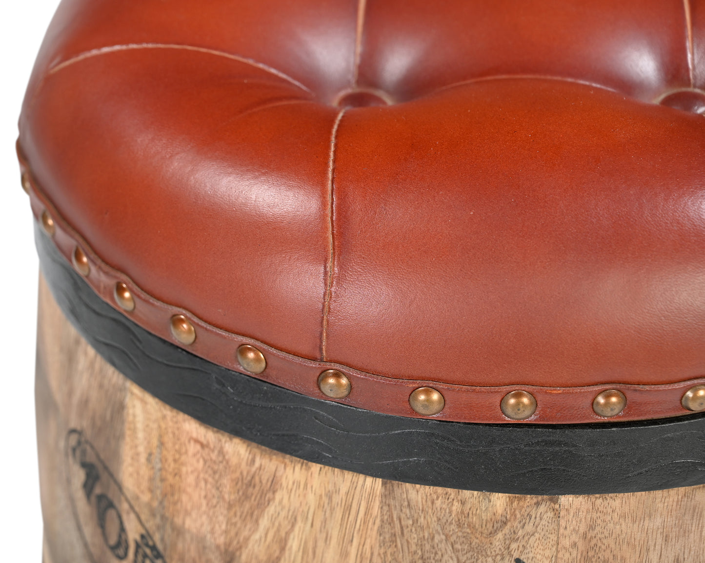 French Vintage Champagne Leather Top Ottoman