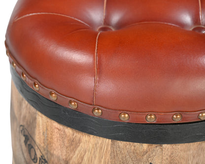 French Vintage Champagne Leather Top Ottoman
