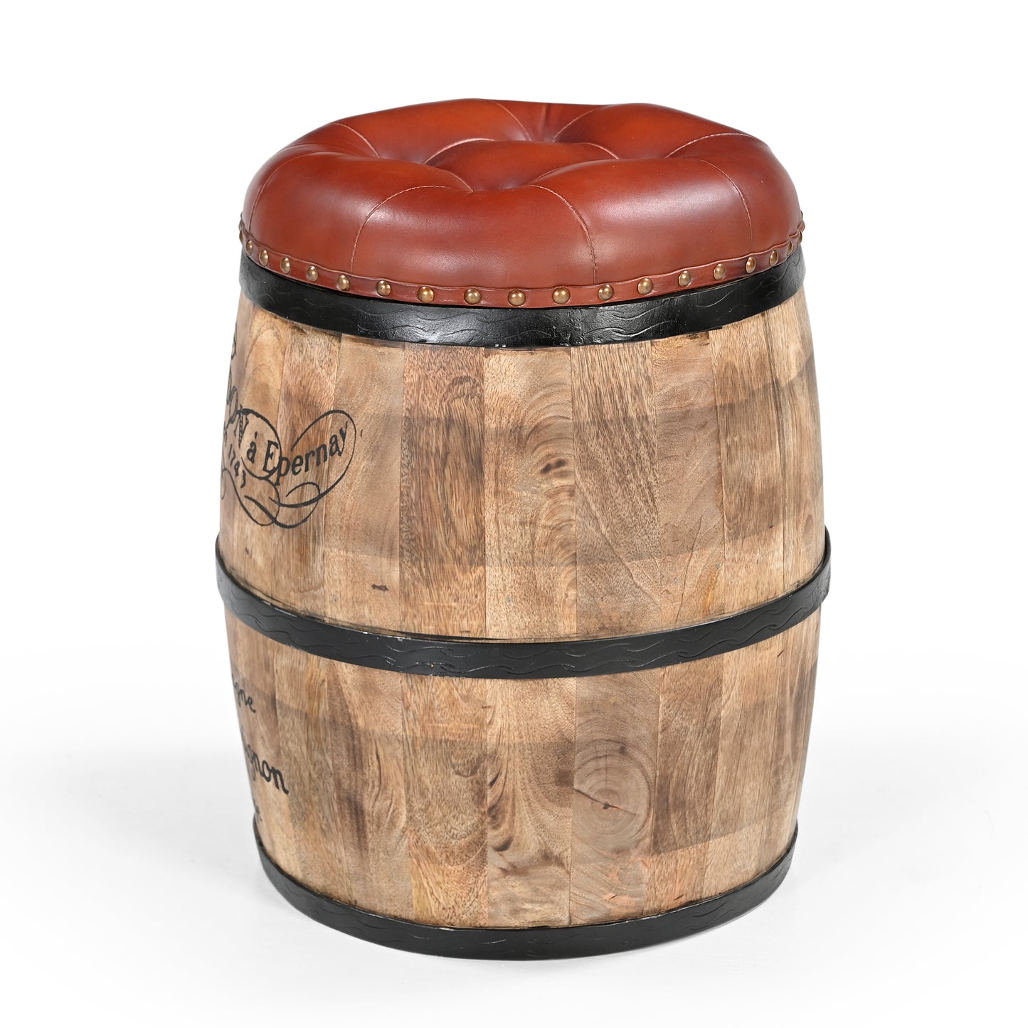 French Vintage Champagne Leather Top Ottoman