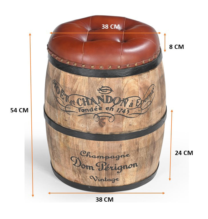 French Vintage Champagne Leather Top Ottoman