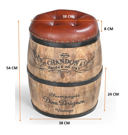 French Vintage Champagne Leather Top Ottoman