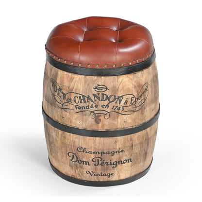 French Vintage Champagne Leather Top Ottoman