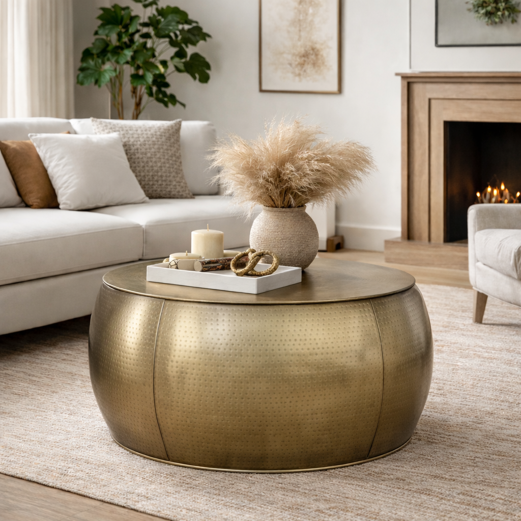 Brass Look Drum Coffee Table - decorstore