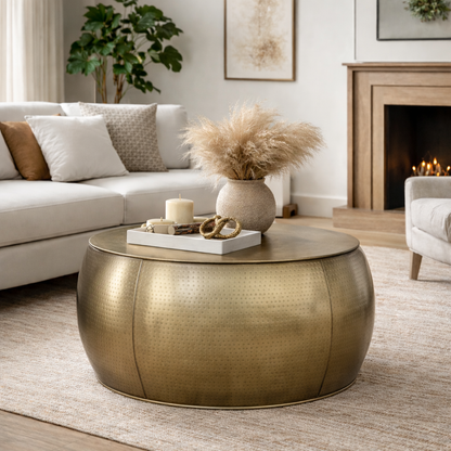 Brass Look Drum Coffee Table - decorstore