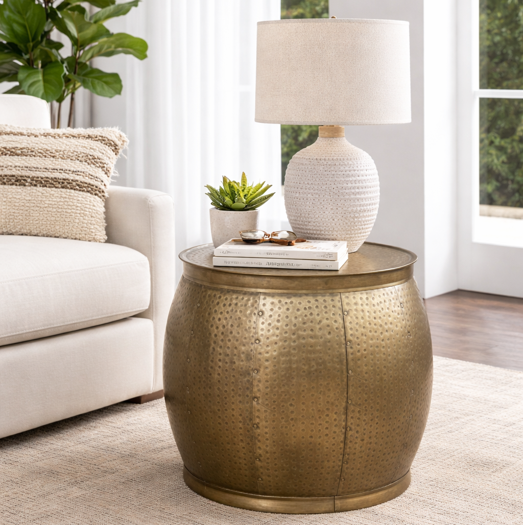 Brass Look Drum Side Table - decorstore