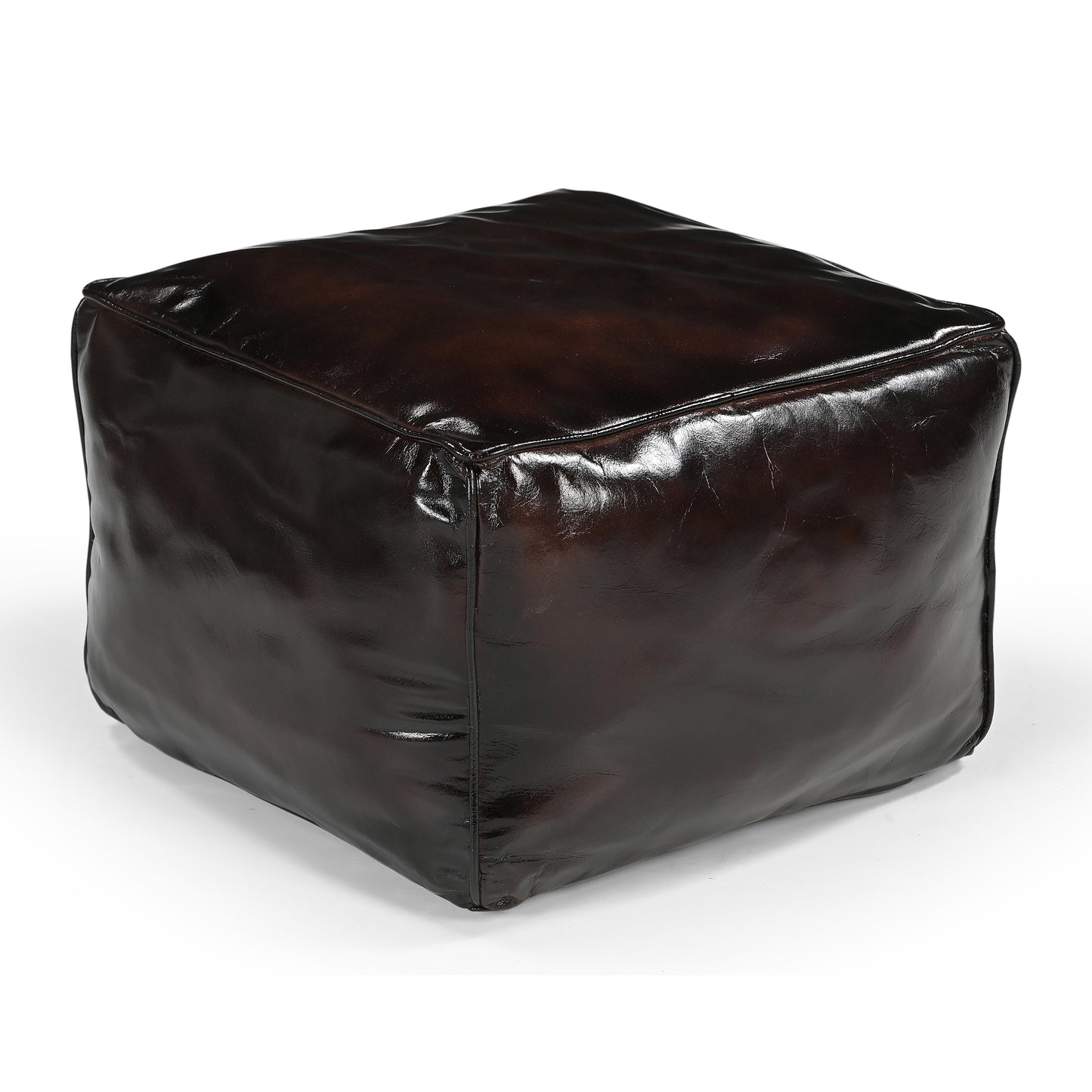 Vintage Brown Leather Square Ottoman - decorstore