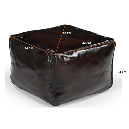 Vintage Brown Leather Square Ottoman - decorstore