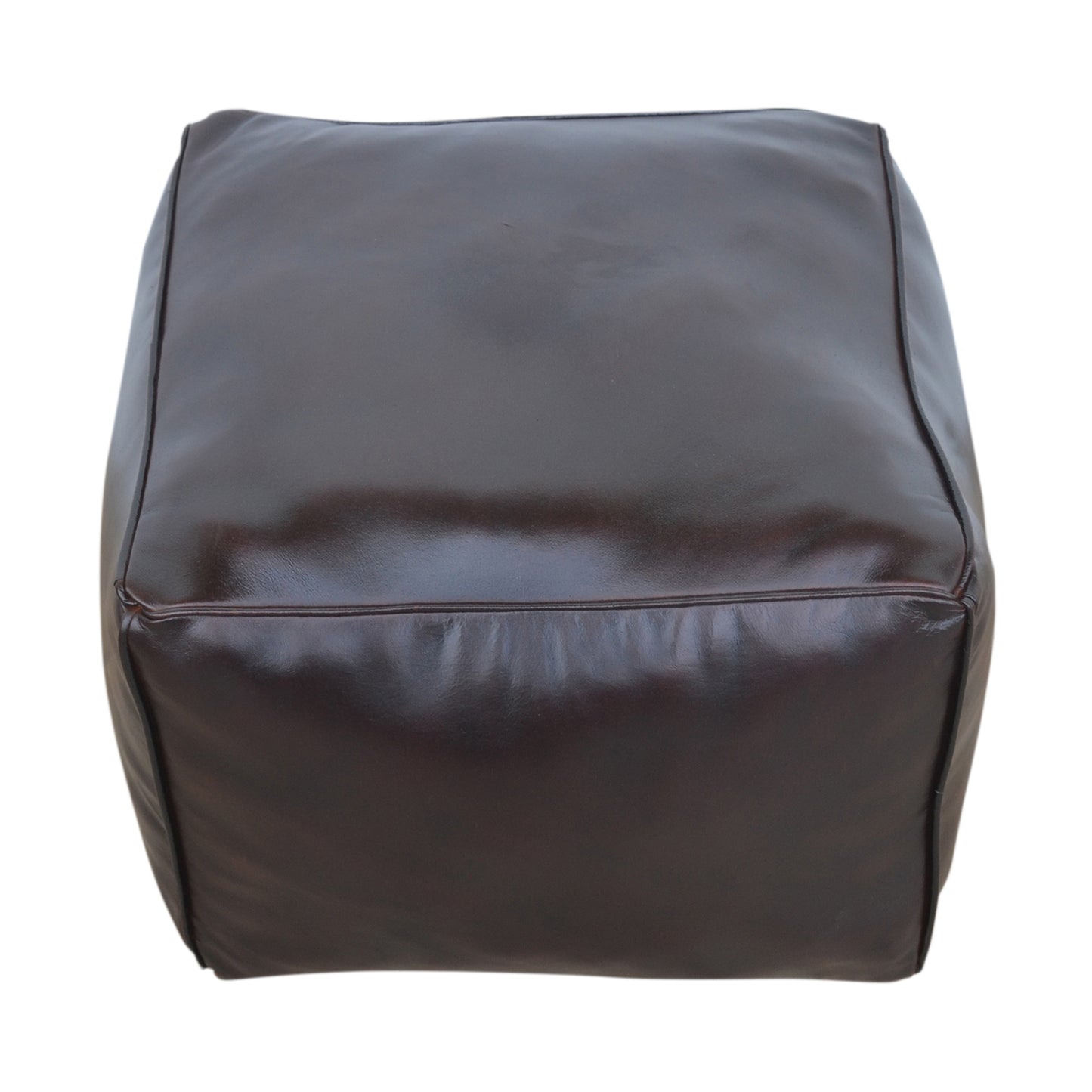 Vintage Brown Leather Square Ottoman