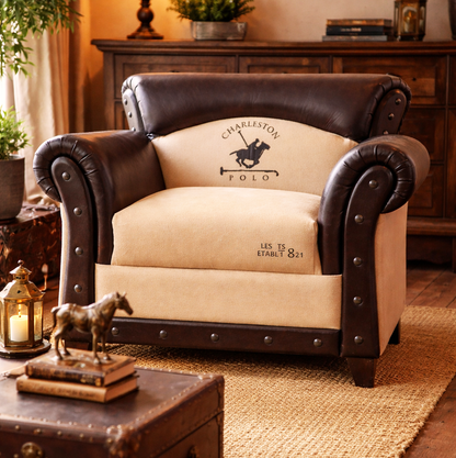 Canvas And Leather Polo Vintage Arm Chair - decorstore