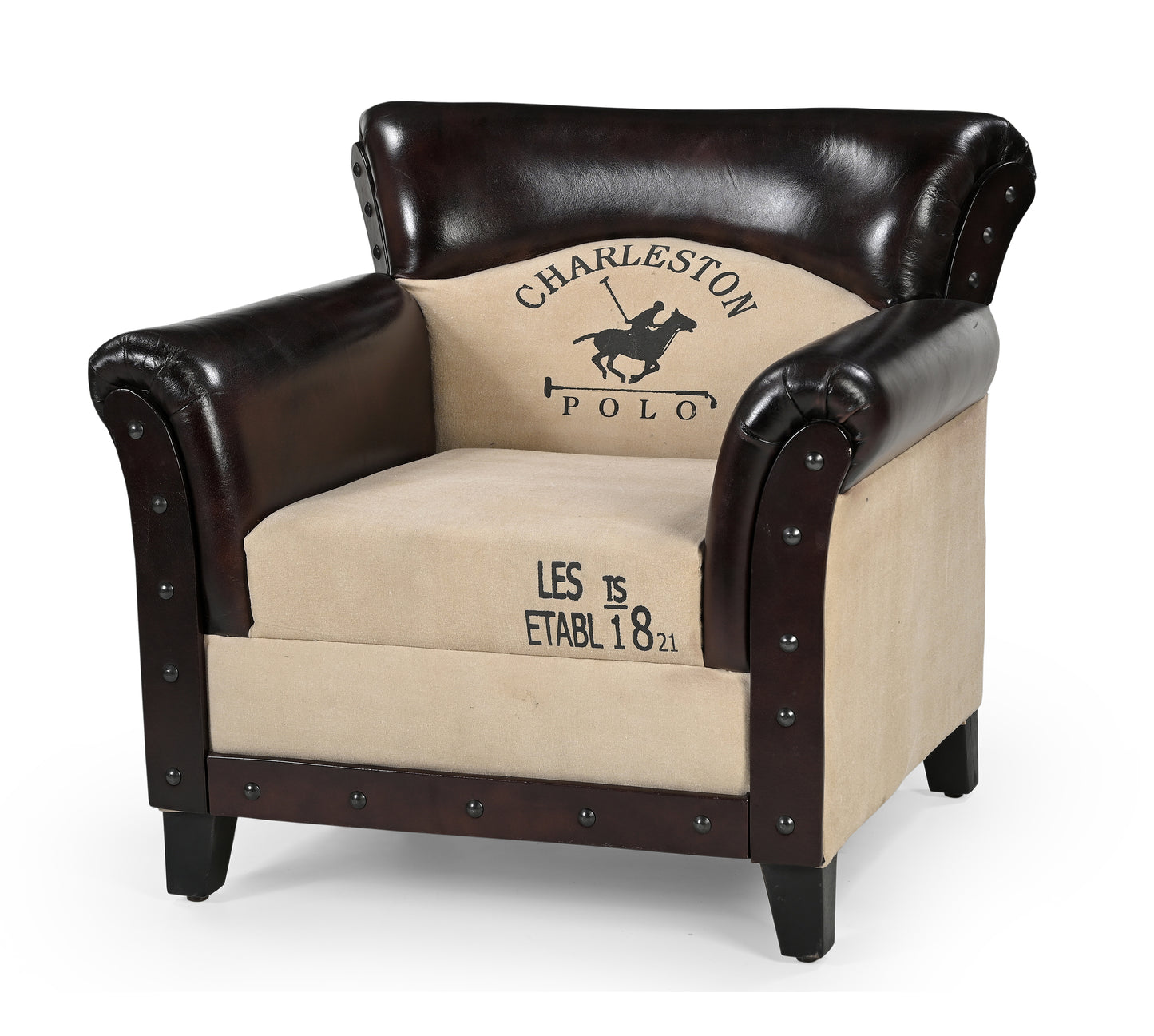 Canvas And Leather Polo Vintage Arm Chair - decorstore