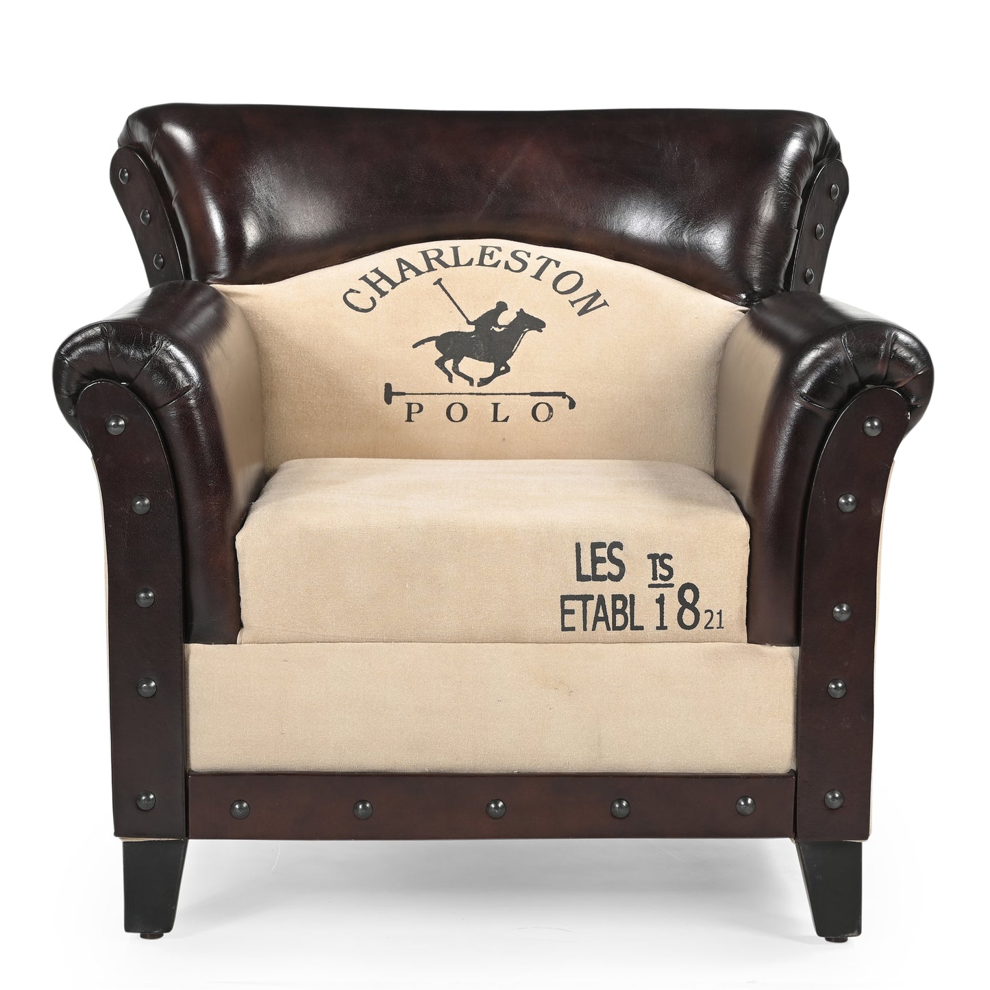 Canvas And Leather Polo Vintage Arm Chair - decorstore