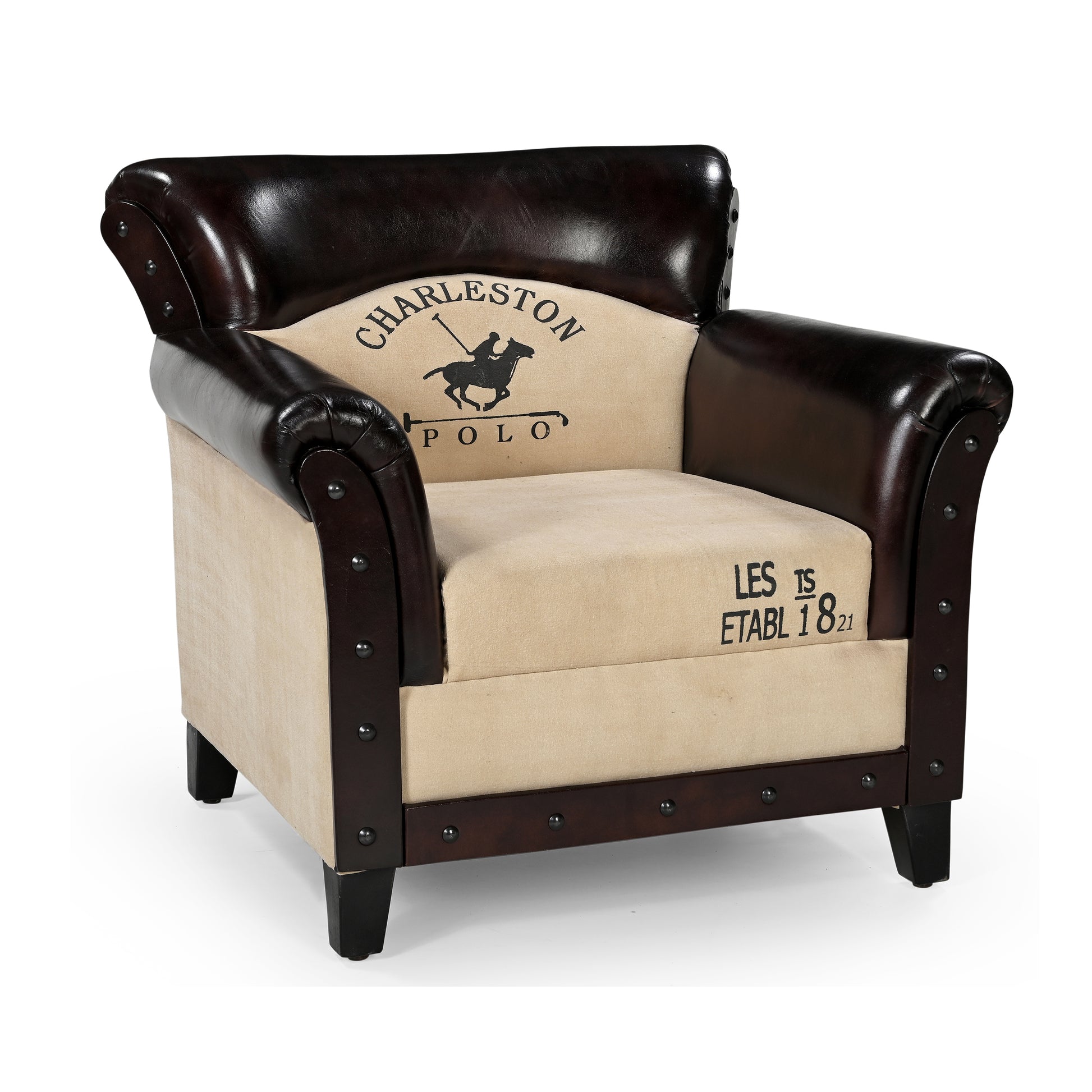 Canvas And Leather Polo Vintage Arm Chair - decorstore