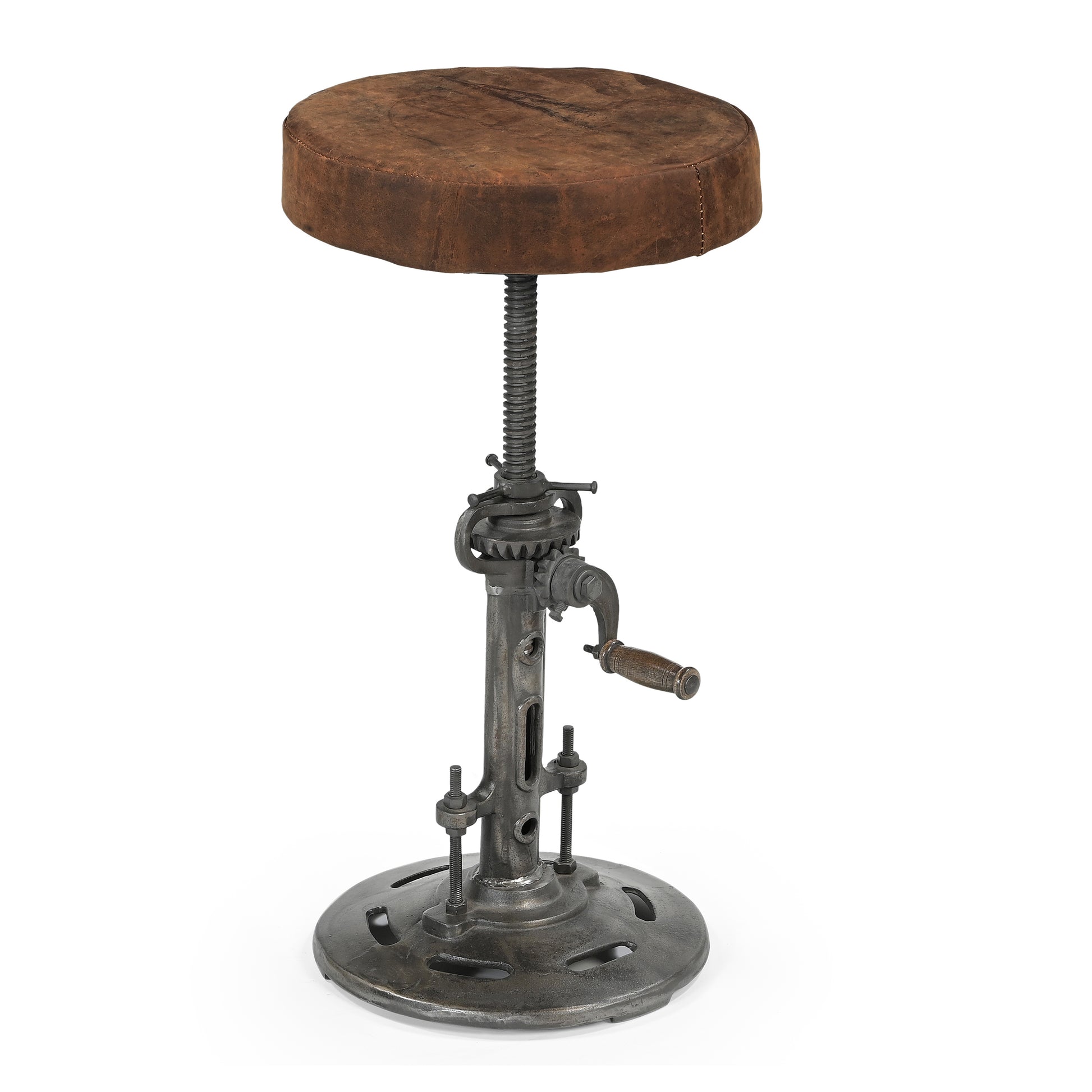 Old World Leather Windup Stool - decorstore