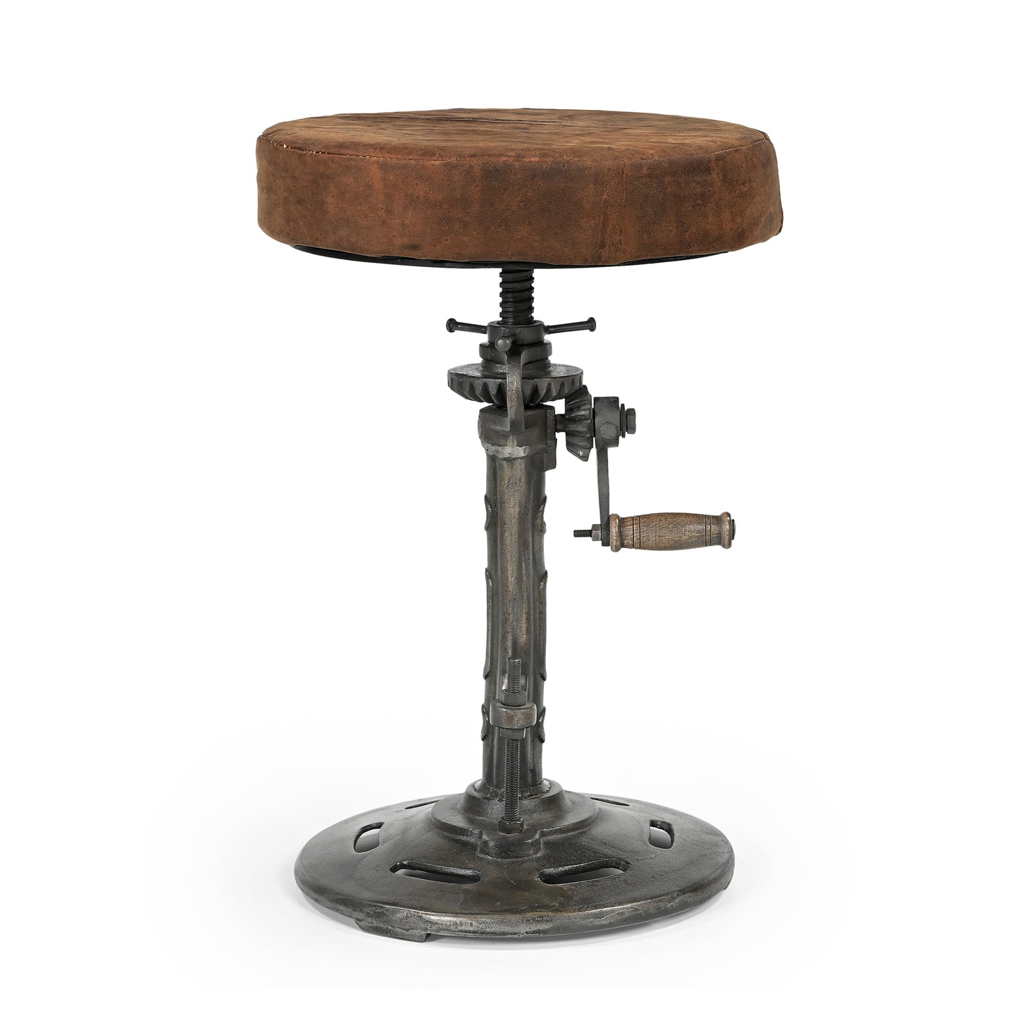 Old World Leather Windup Stool - decorstore