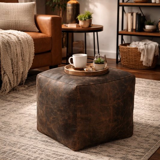 Old World Leather Ottoman