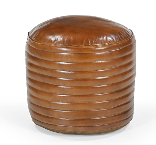 Buff Brown Leather Ottoman - decorstore