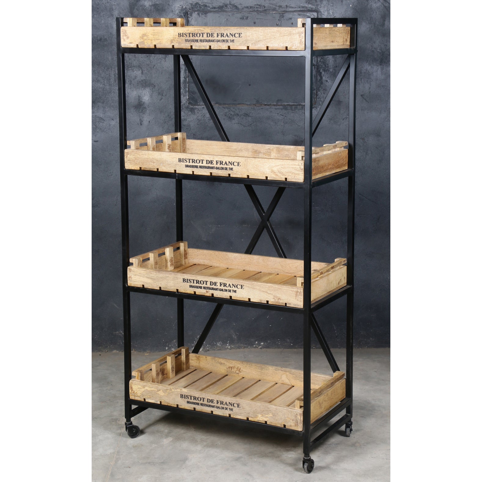 Vintage Crate Bookcase On Wheels - decorstore