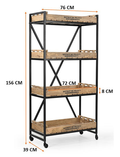 Vintage Crate Bookcase On Wheels - decorstore