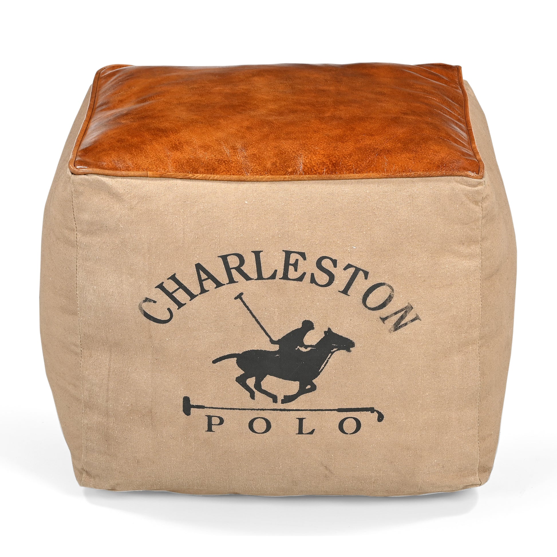 Polo Canvas And Leather Square Ottoman - decorstore