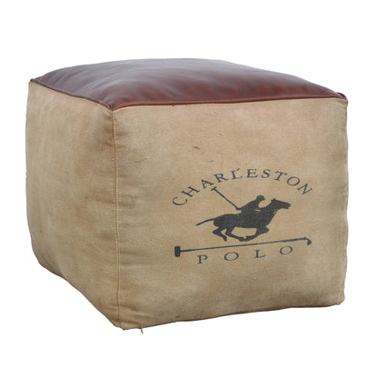 Polo Canvas And Leather Square Ottoman