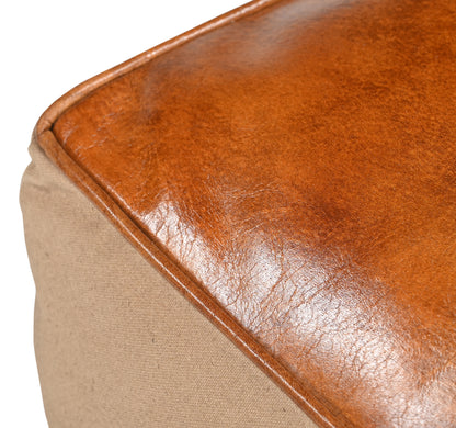 Polo Canvas And Leather Square Ottoman - decorstore