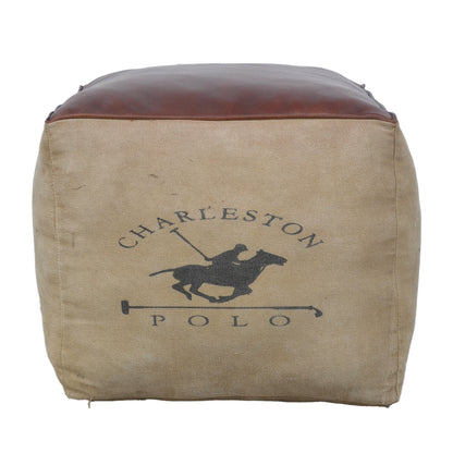 Polo Canvas And Leather Square Ottoman