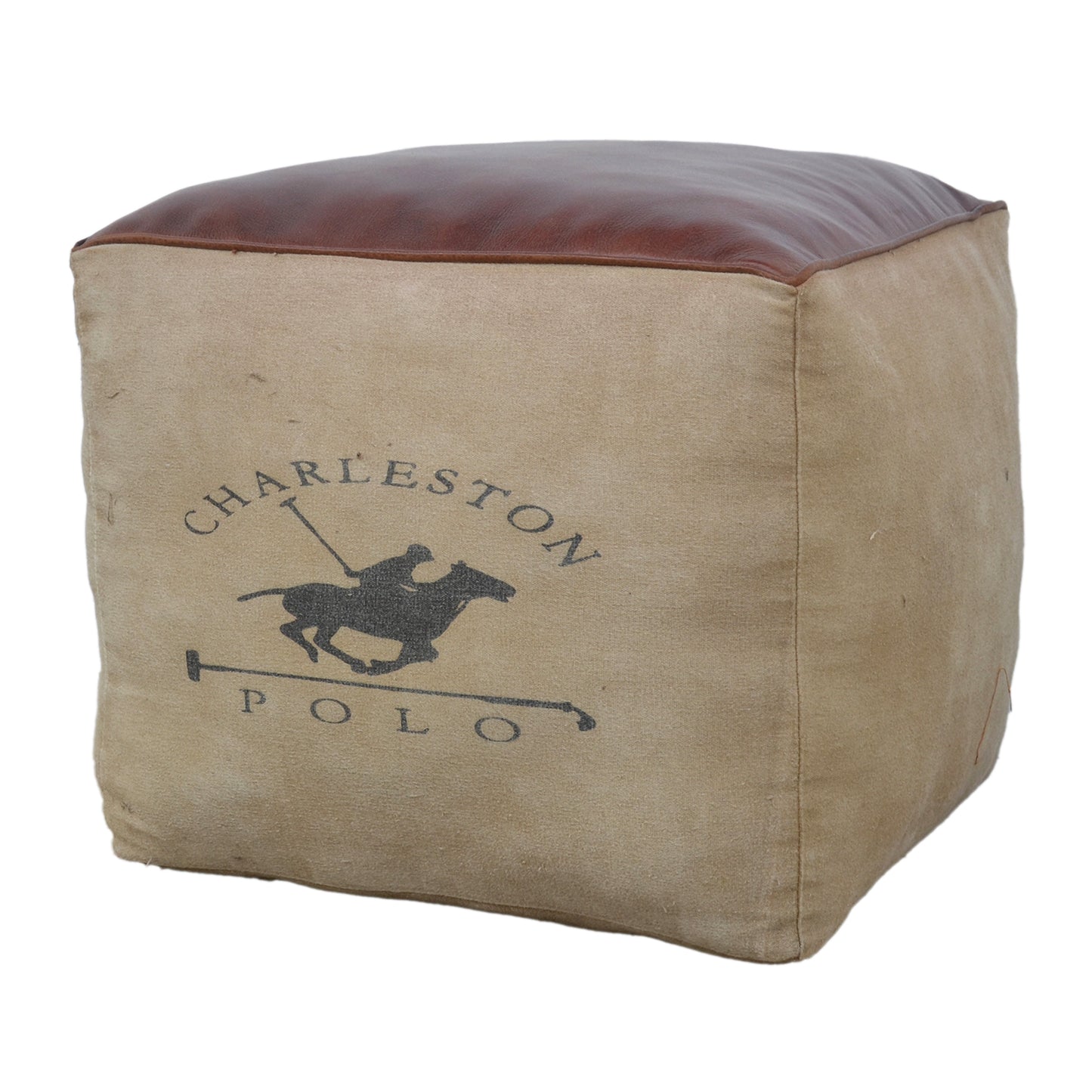 Polo Canvas And Leather Square Ottoman