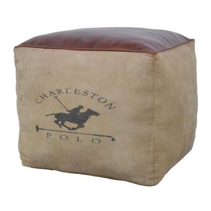 Polo Canvas And Leather Square Ottoman