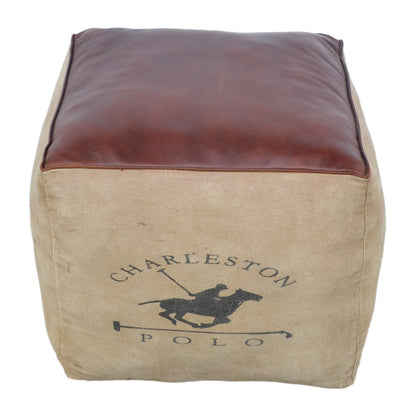 Polo Canvas And Leather Square Ottoman