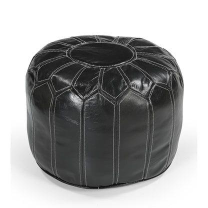 Black Bloom Leather Ottoman - decorstore