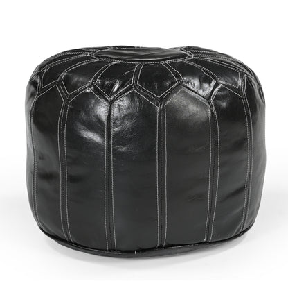 Black Bloom Leather Ottoman - decorstore