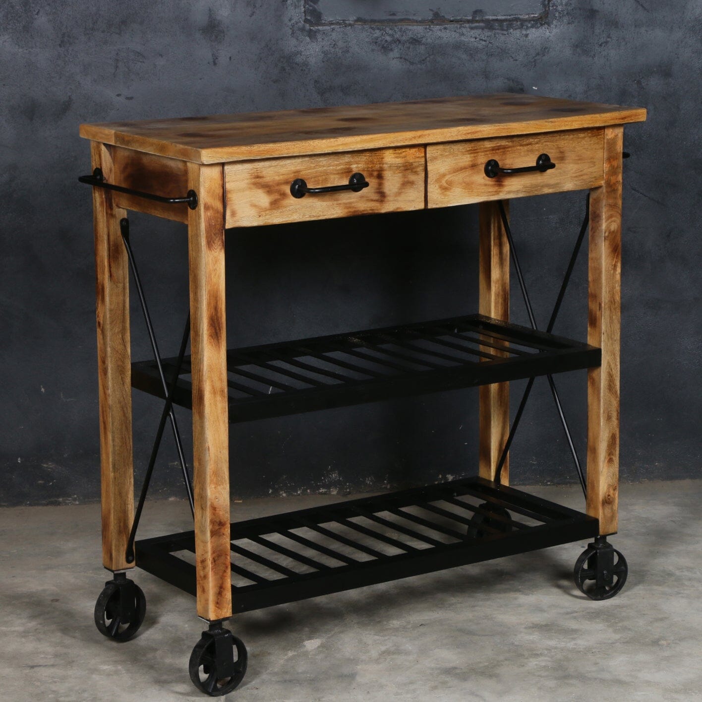 Hardwood Trolley Handmade Reliced - decorstore