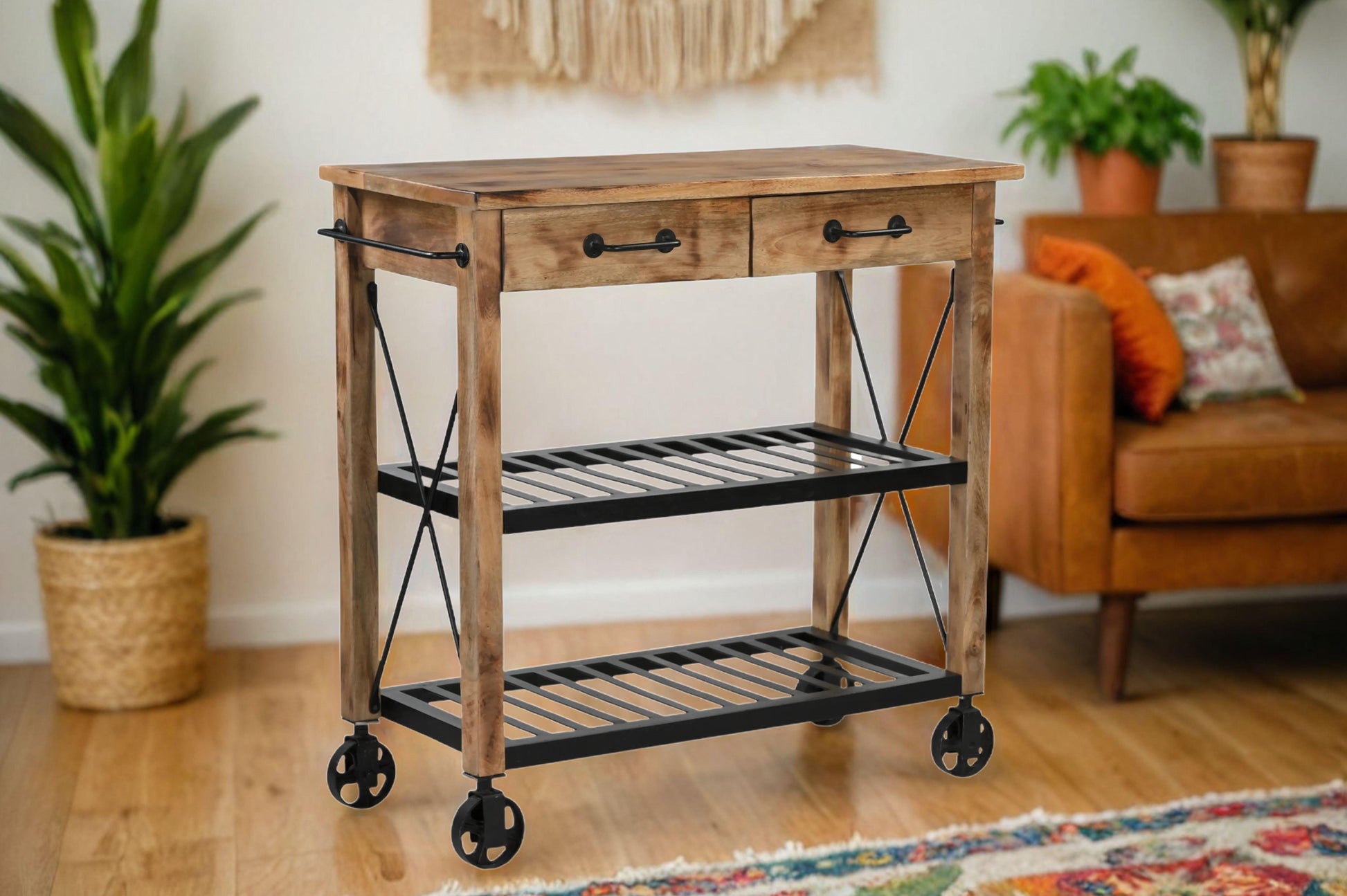 Hardwood Trolley Handmade Reliced - decorstore