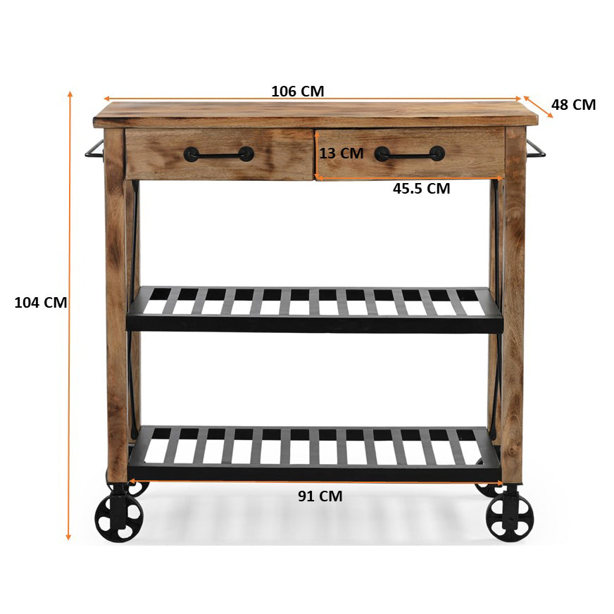 Hardwood Trolley Handmade Reliced - decorstore