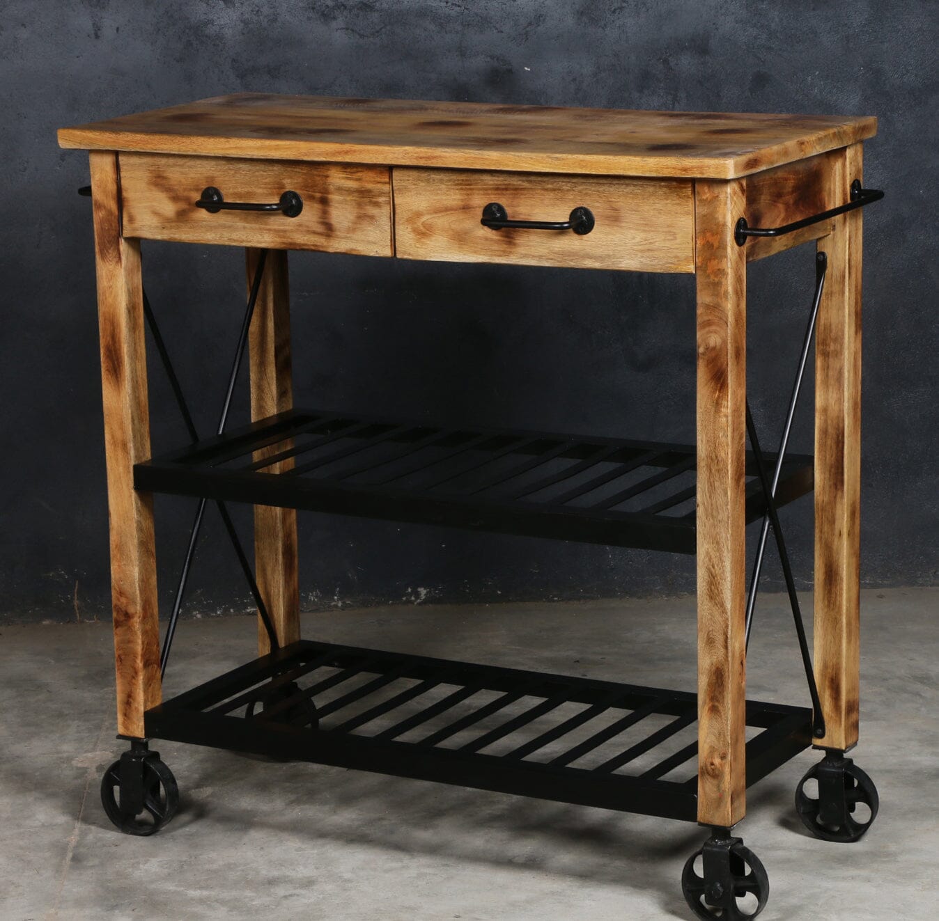 Hardwood Trolley Handmade Reliced - decorstore