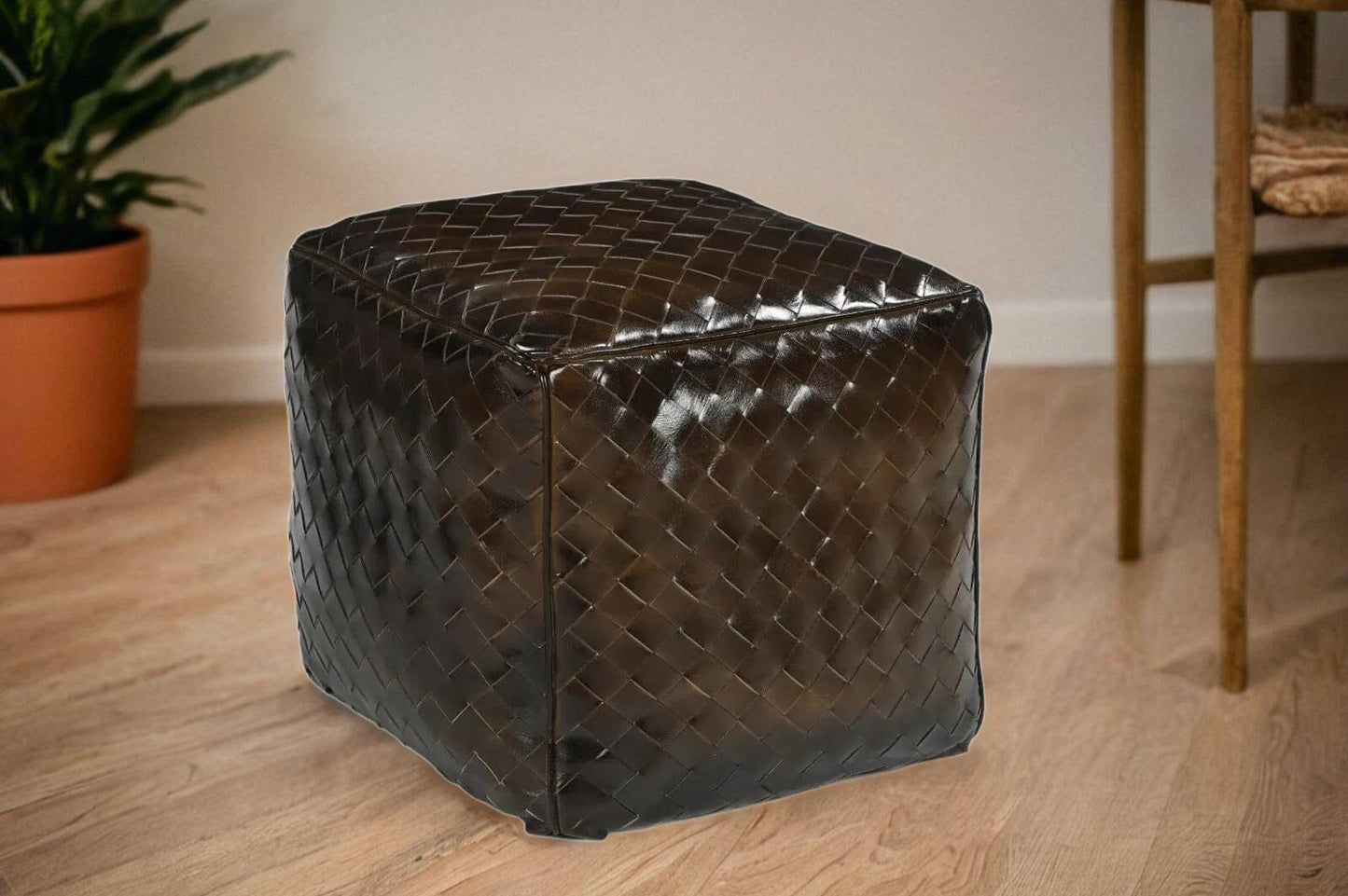 Lattice Leather Ottoman - decorstore