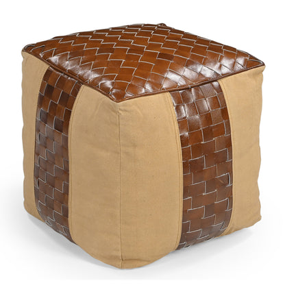 Leather and Canvas Ottoman - decorstore