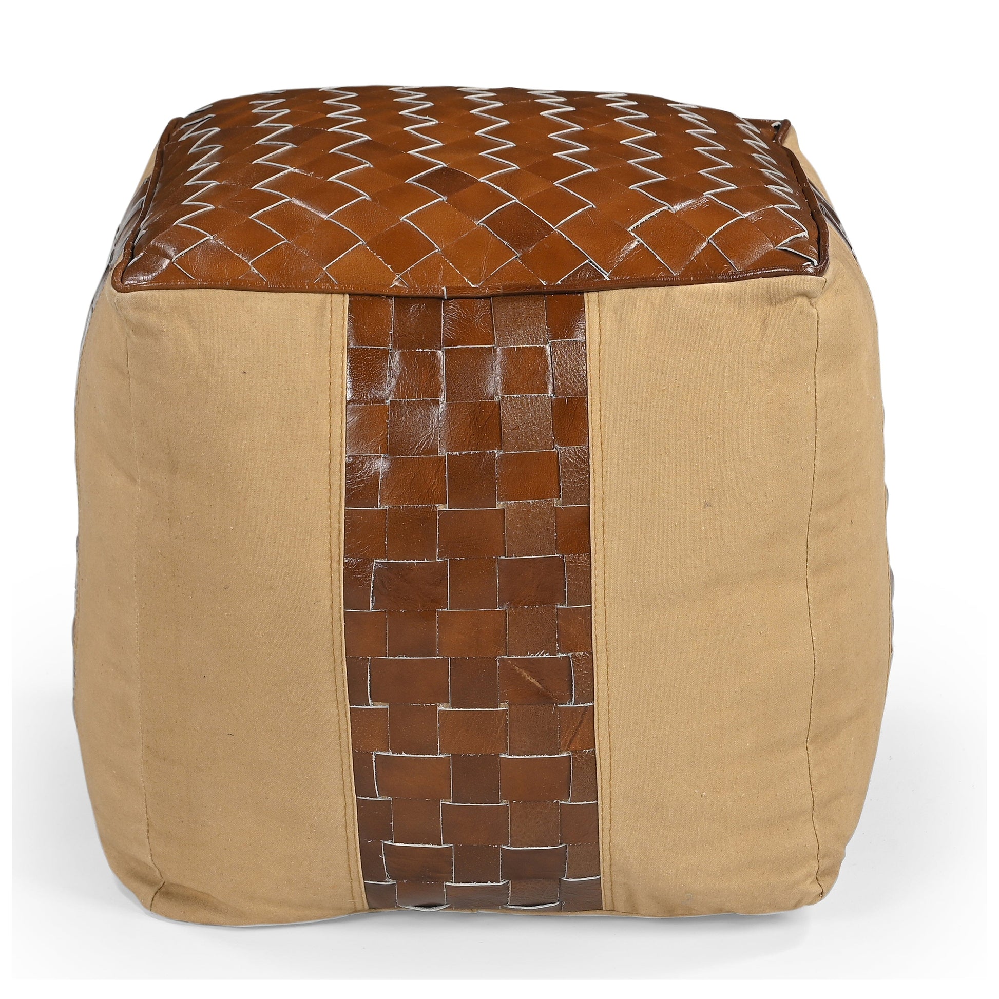 Leather and Canvas Ottoman - decorstore