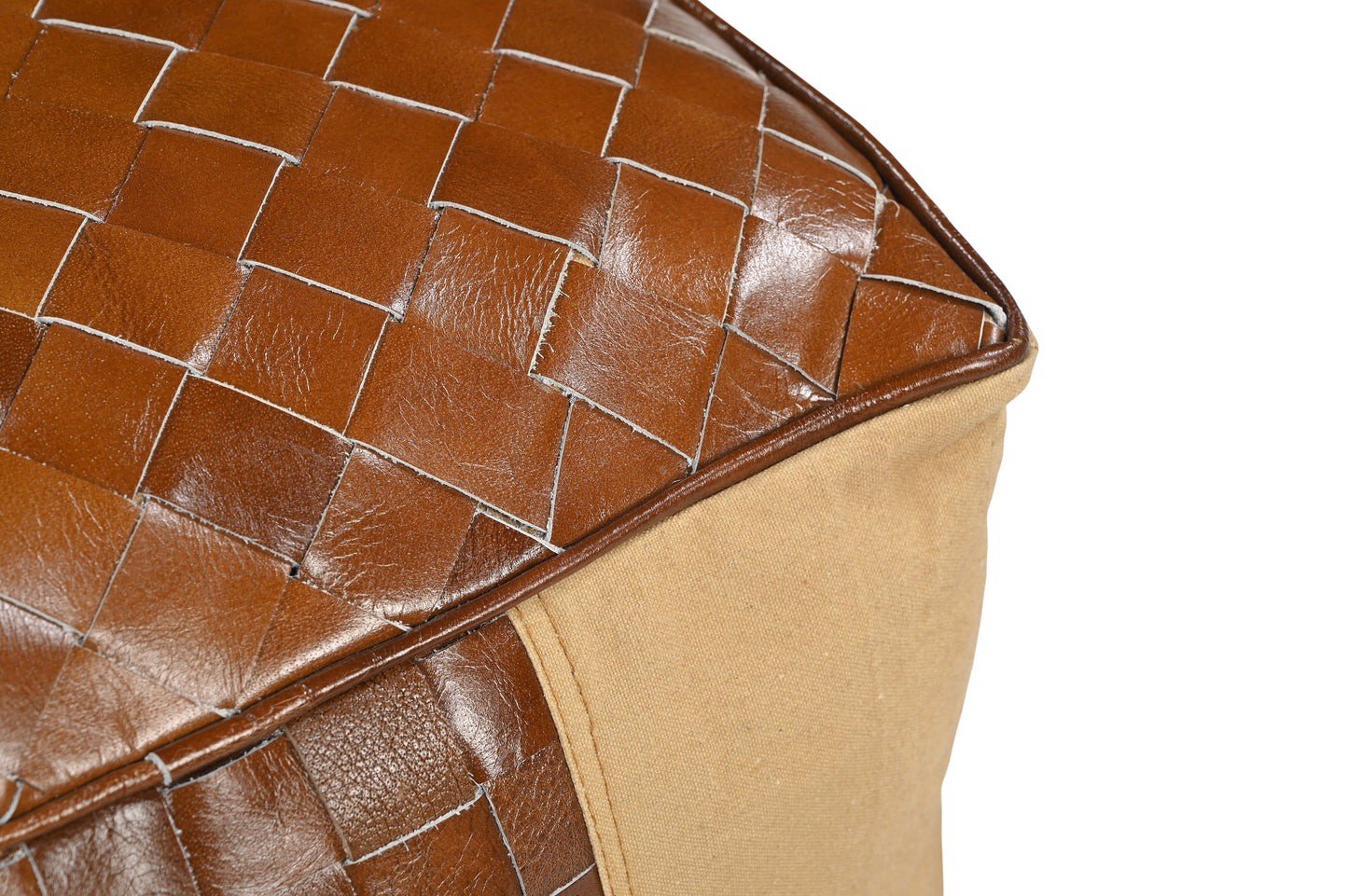 Leather and Canvas Ottoman - decorstore